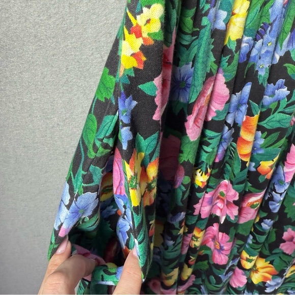 Expo Vintage Women's 80's Puff Sleeve Floral Cotton Blend Lace Collar Dress 10 - Picture 8 of 16